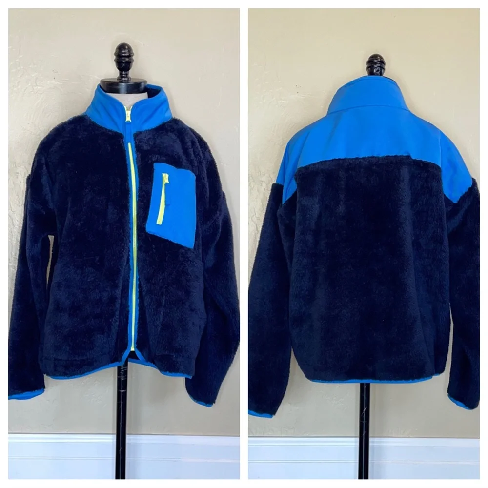 J Crew Superplush Sherpa Full-Zip Jacket Navy Blue Size Medium - Picture 3 of 12